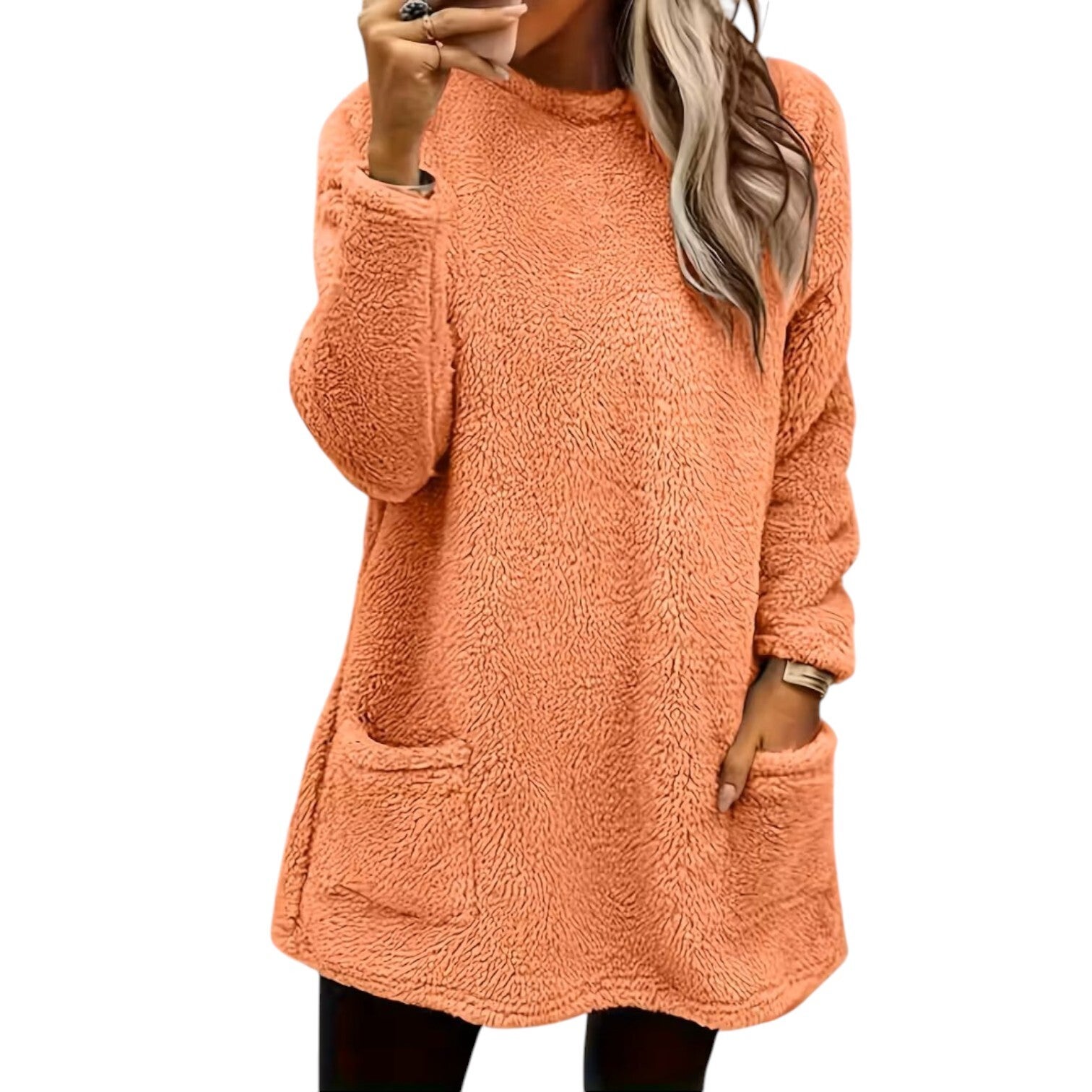Pasteloranje Fluffy Trui met Zakken - Maat 2XL