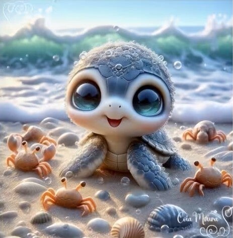 Diamond Painting schildpad op het strand 20x20cm