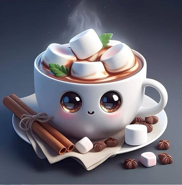 nr 611 Diamond Painting chocolademelk marshmallows 40x40cm (rond)