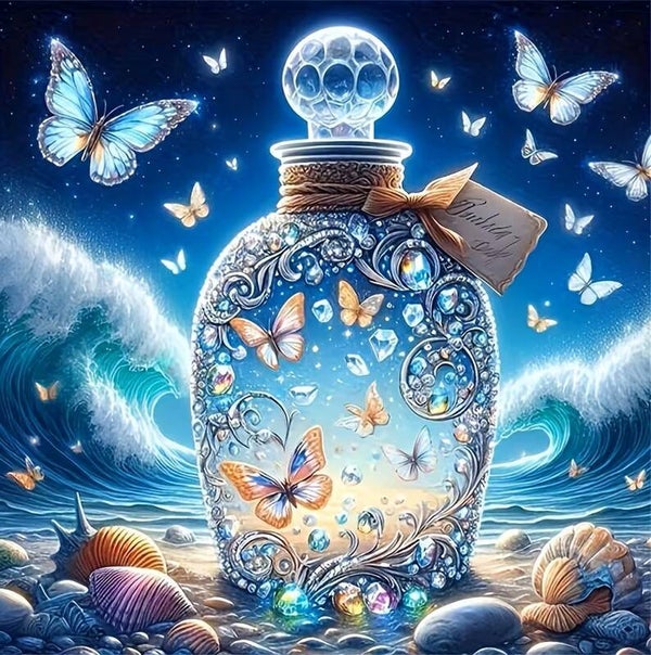 20x20cm Diamond painting fles vlinders strand nr 800