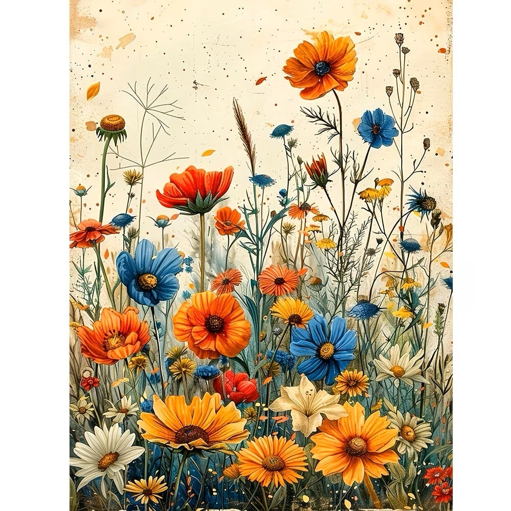 Diamond painting natuur wilde bloemen 40x30cm (rond)