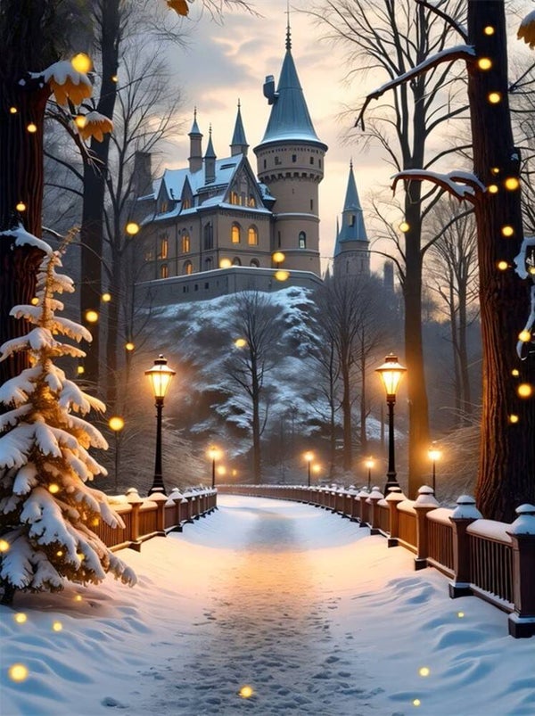 50x40cm Diamond Painting winter kasteel (vierkant) nr 55