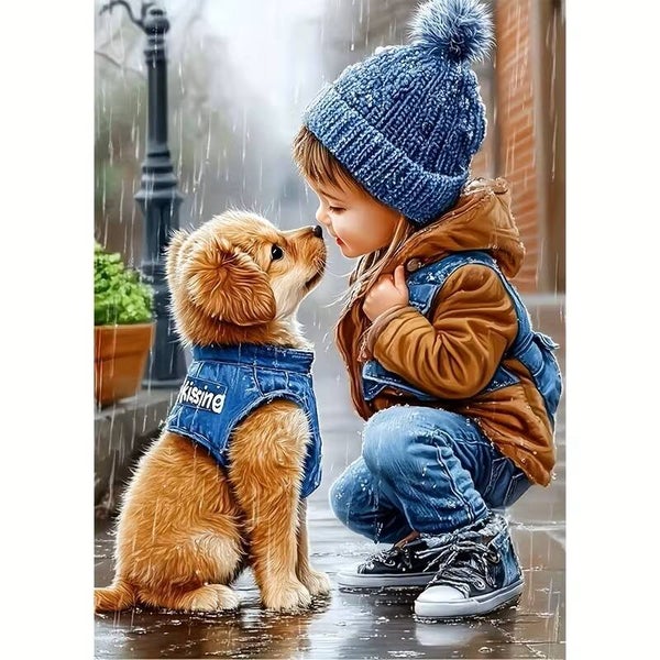 Diamond Painting jongen neusje hondje 50x40cm (vierkant)