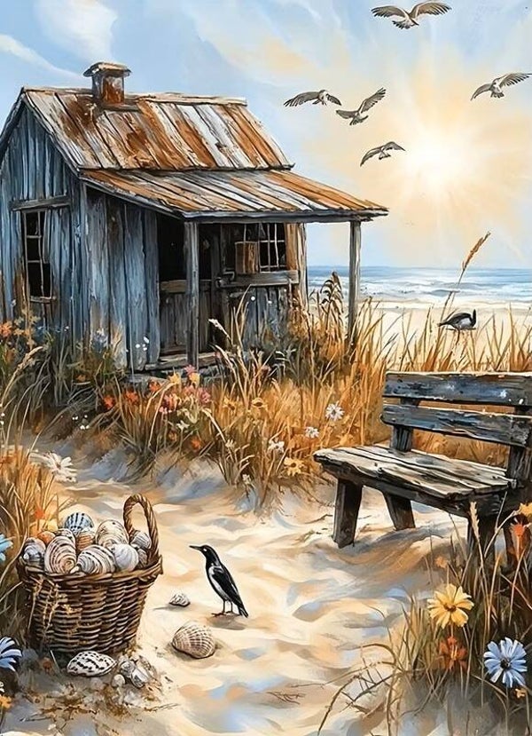 40x30cm Diamond Painting strandhut vogels nr 699