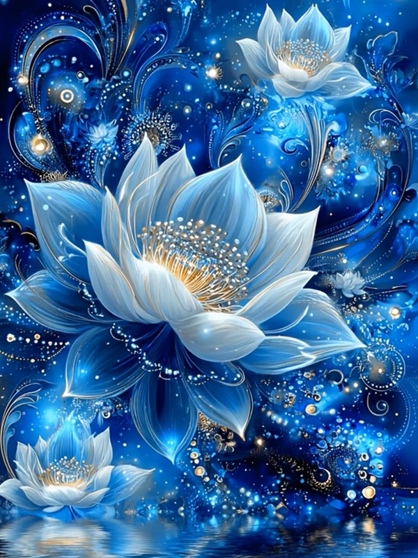 nr 26 Diamond Painting bloemen blauw 50x40cm (vierkant)