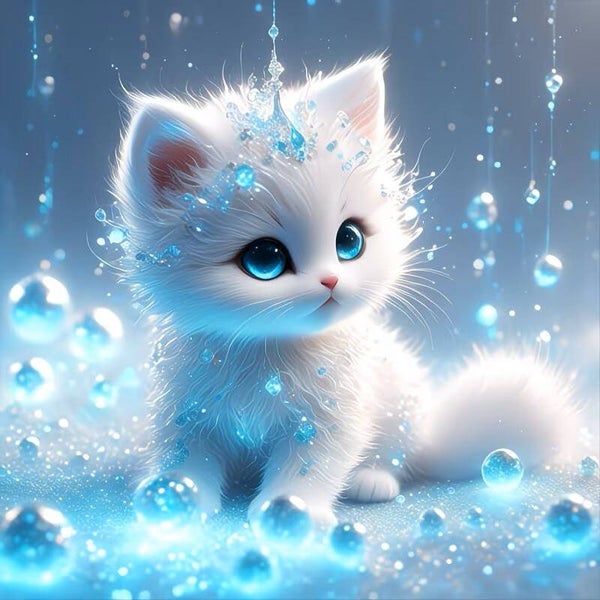 40x40cm Diamond Painting wit poesje nr 2475