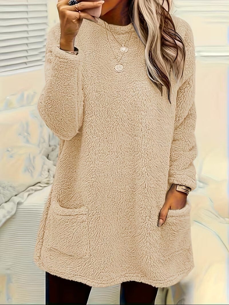 Beige Fluffy Trui met zakken XXL