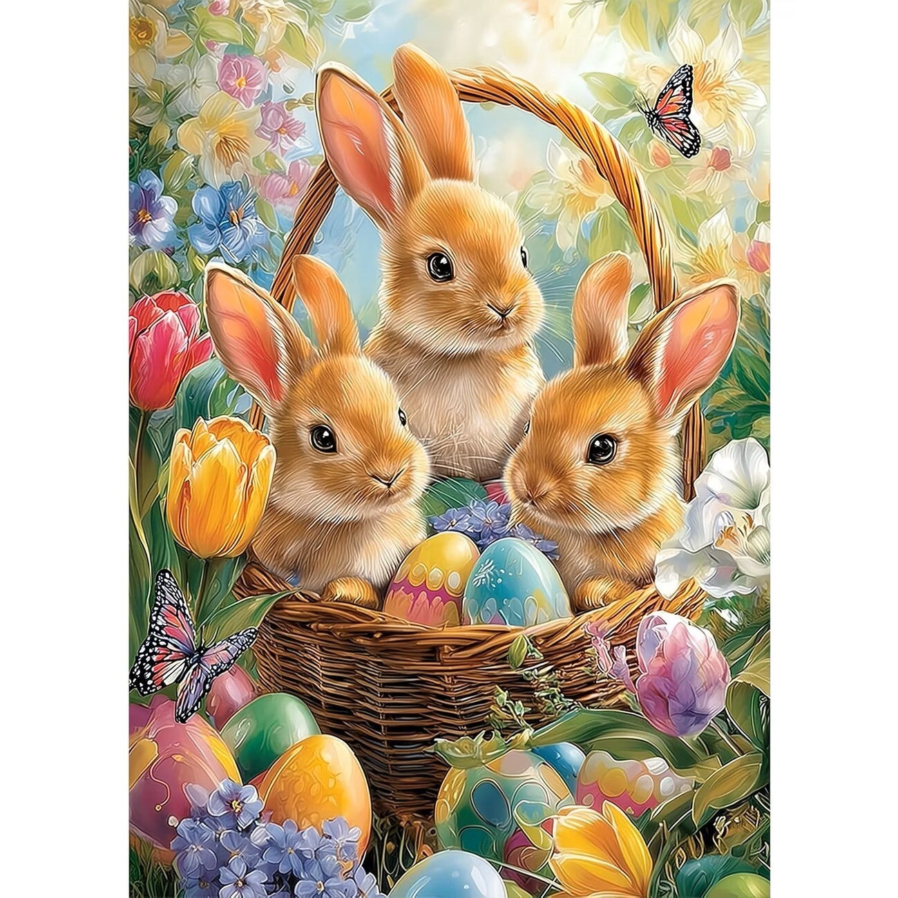 Diamond Painring paasmand met paashaasjes 40x30cm (rond)