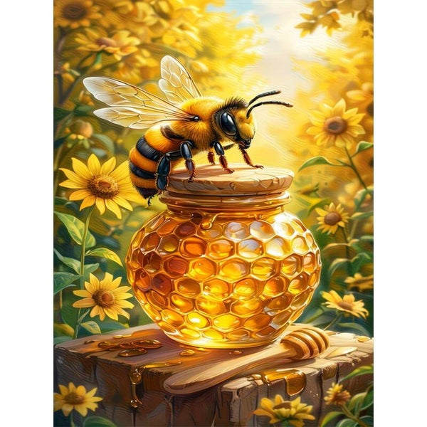 nr 29 Diamond Painting bij honing bloemen 50x40cm (vierkant)