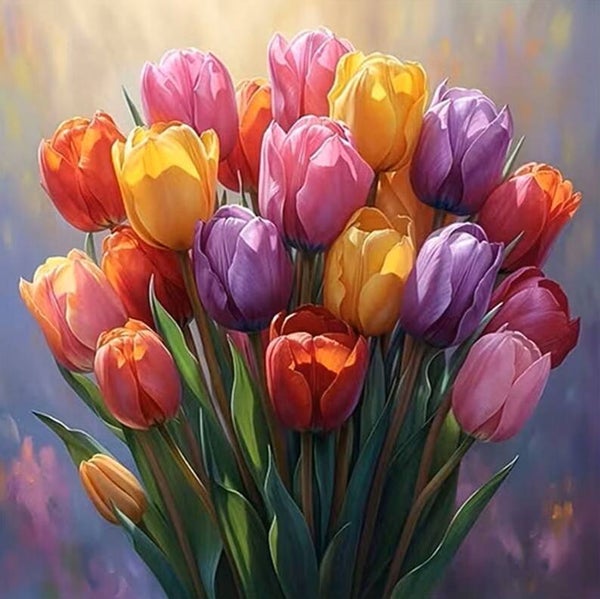 nr 360 Diamond Painting gekleurde tulpen 30x30cm