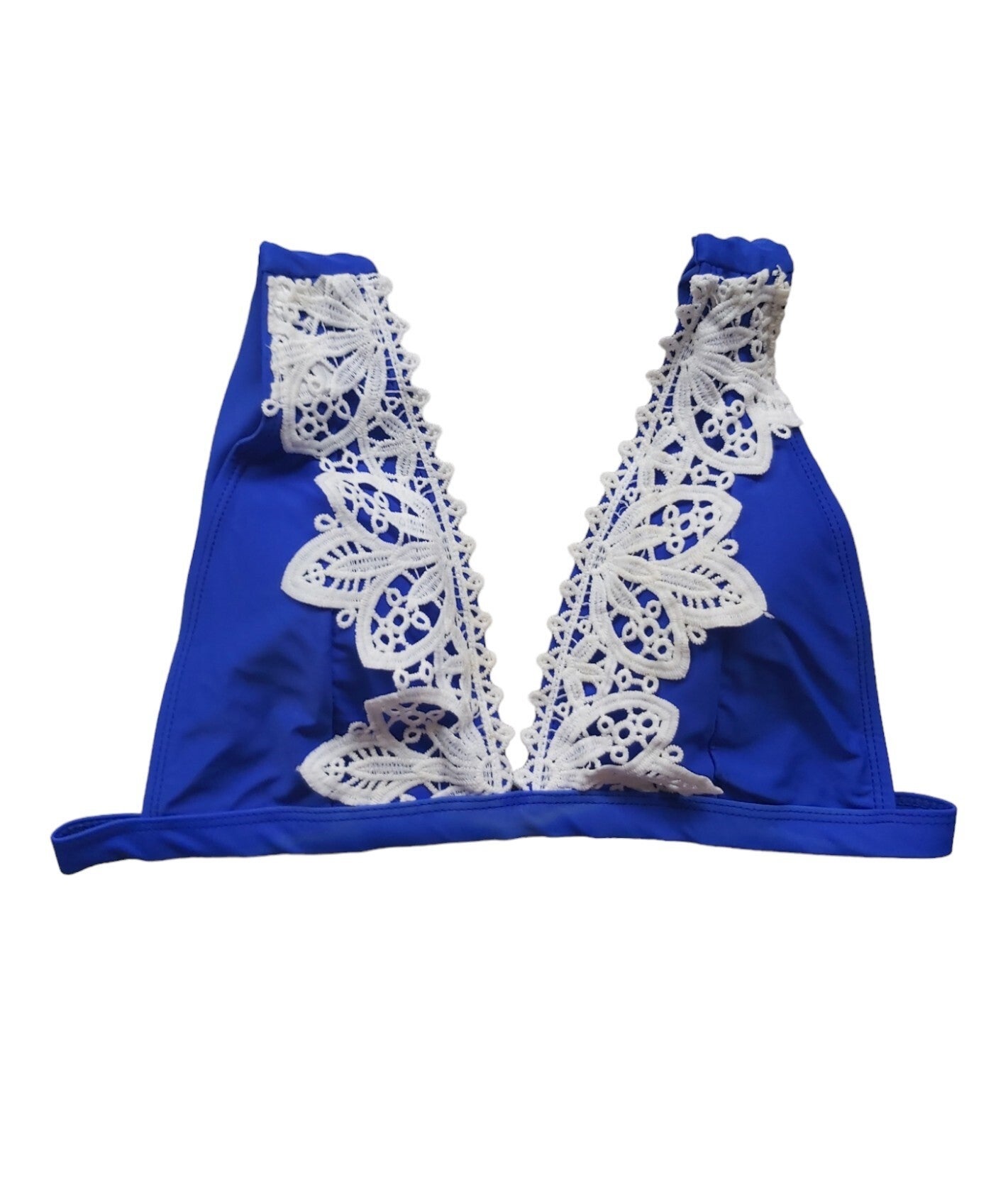 Bikini top marineblauw met wit kant L