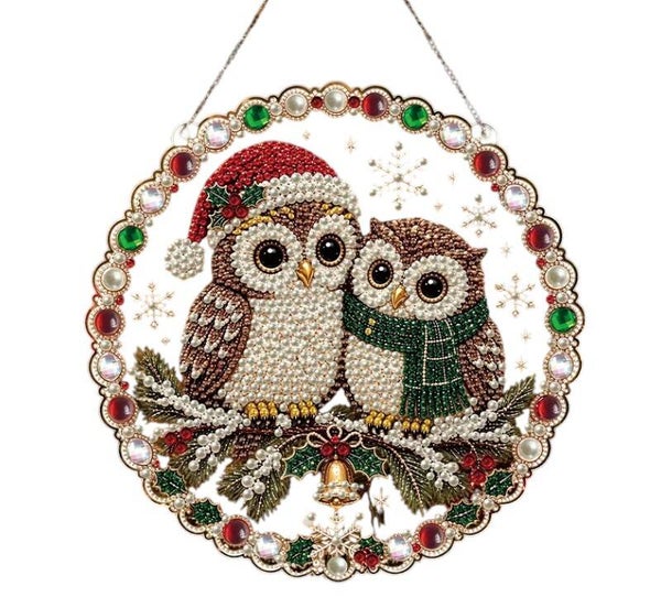Diamond Painting kerst krans Kerst uilen nr 2262