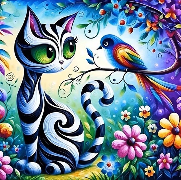 20x20cm Diamond painting poes vogel nr 832