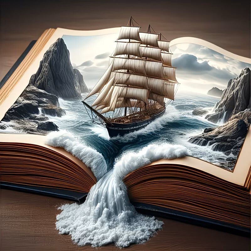 Diamond Painting open boek schip 40x30cm (rond)