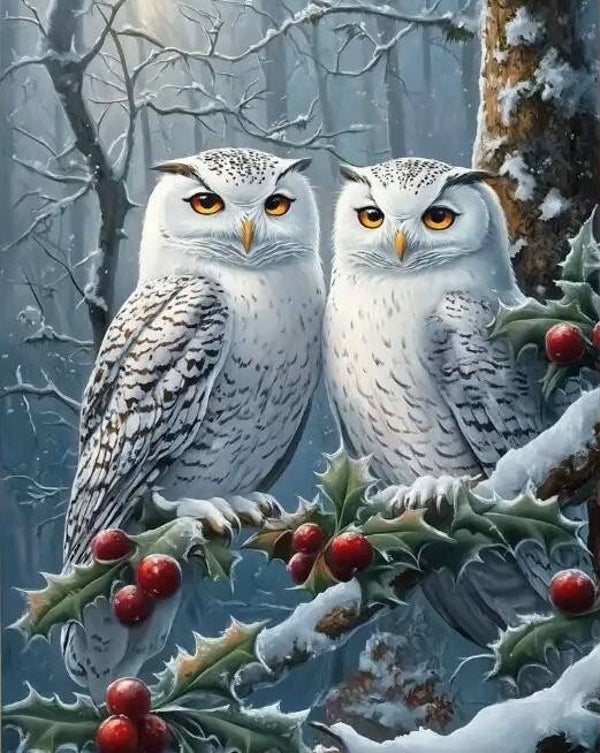 nr 230 Diamond Painting winter uilen 40x30cm (rond)