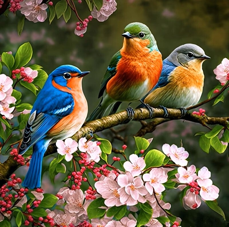 nr 333 Diamond Painting vogels op tak 30x30cm