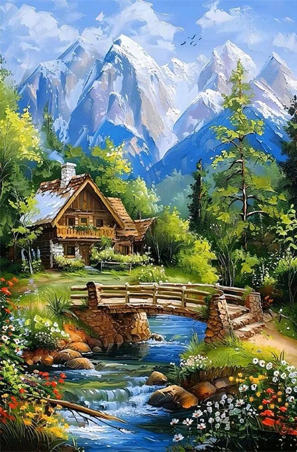 nr 263 Diamond Painting Alpenhuisje 40x30cm (rond)