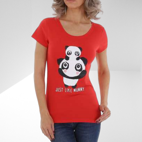 Glo-Story t-shirt rood panda beren just like mummy M