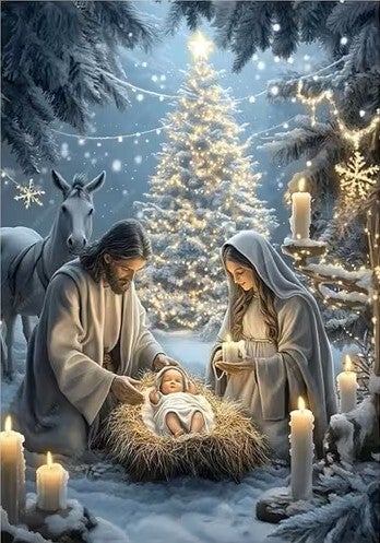 Diamond Painting kerst kribbe 50x40cm (ronde steentjes)