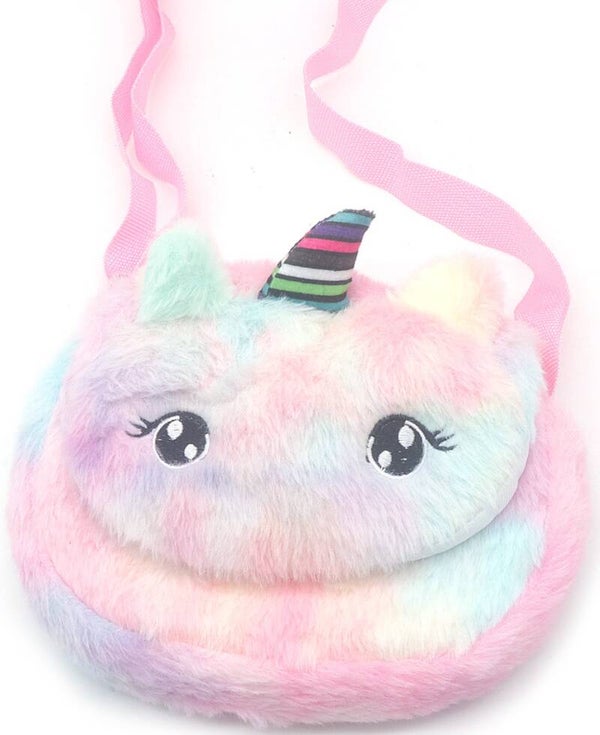 Pluche Tas Kinderen Unicorn roze multicolor 18x14.5cm
