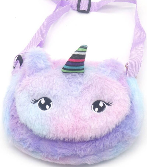 Pluche Tas Kinderen Unicorn lila multicolor 18x14.5cm