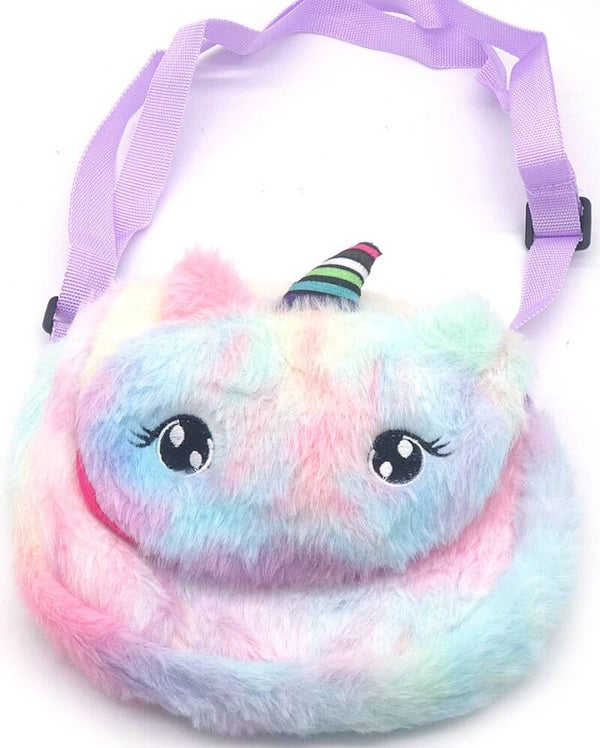 Pluche Tas Kinderen Unicorn blauw multicolor 18x14.5cm
