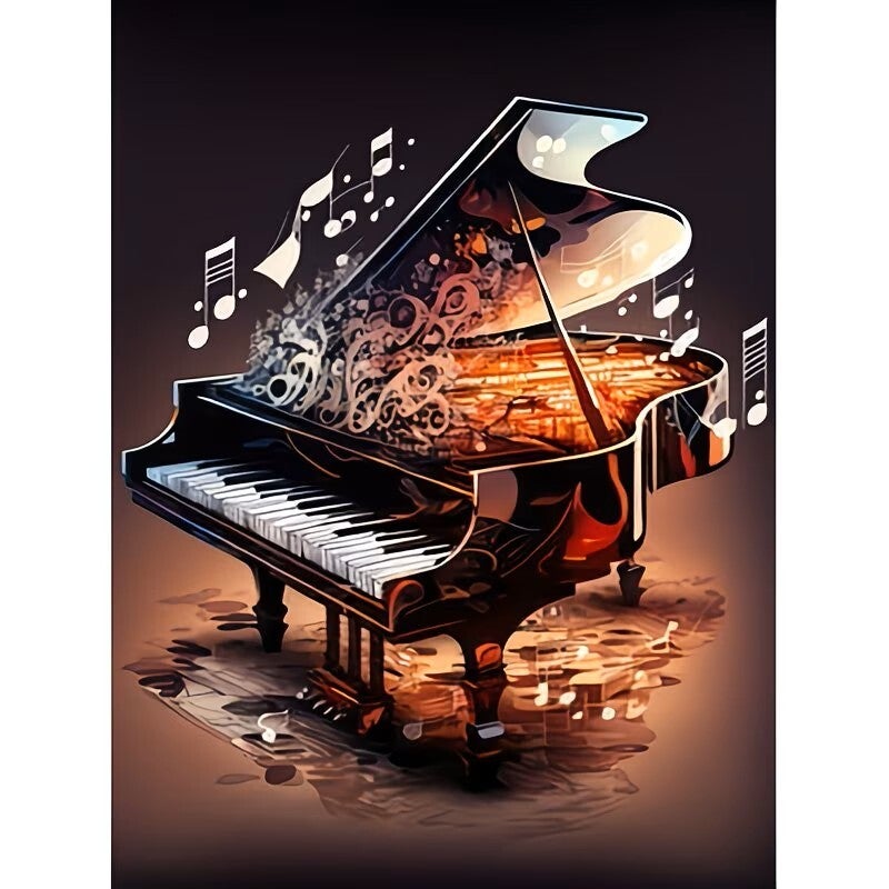 Diamond Painting piano muziek tekens 40x30cm (rond)