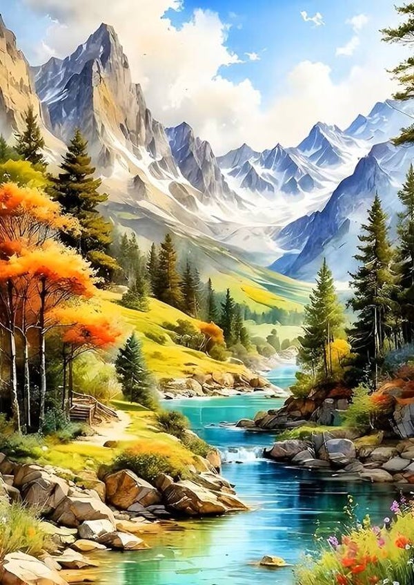 50x40cm Diamond Painting berg beken landschap (vierkant) nr 1163