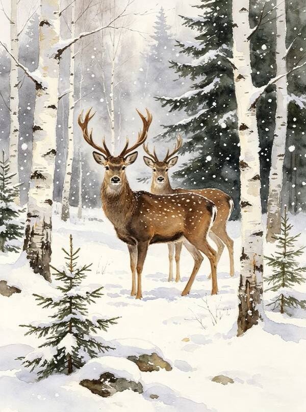 50x40cm Diamond Painting herten sneeuw (rond) nr 120