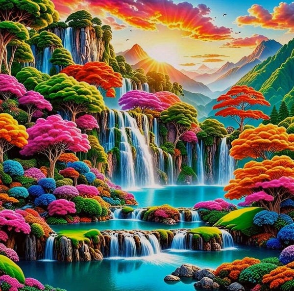 nr 297 Diamond Painting kleurrijke watervallen 30x30cm