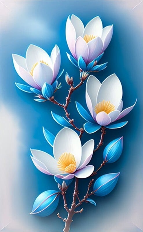 nr 413 Diamond Painting blauwe bloemen 30x20cm (rond)