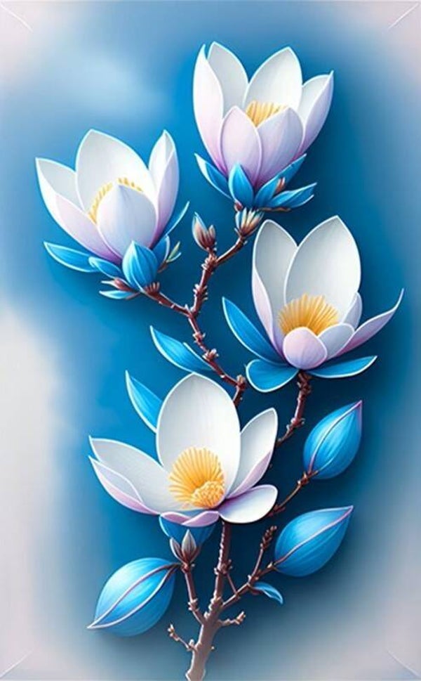nr 413 Diamond Painting blauwe bloemen 30x20cm (rond)