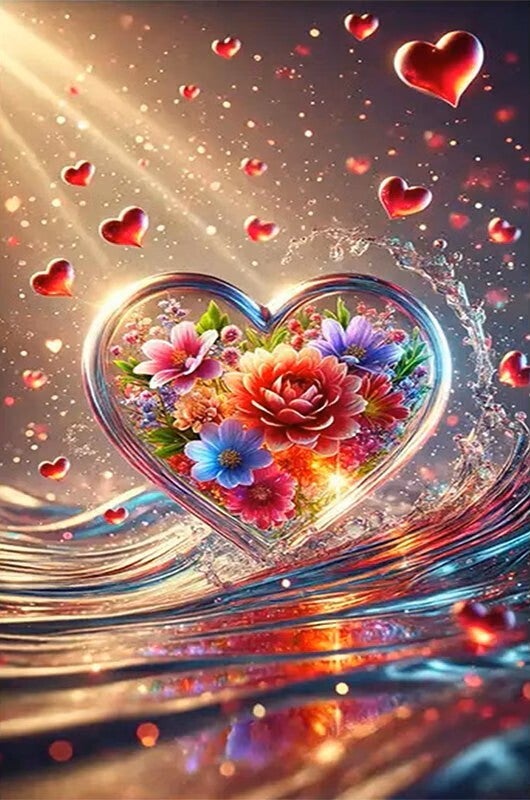 nr 92 Diamond Painting hart bloemen 50x40cm (rond)