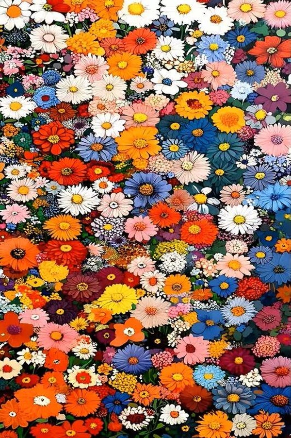 25x20cm Diamant Painting kleurrijke bloemen (rond) nr 434