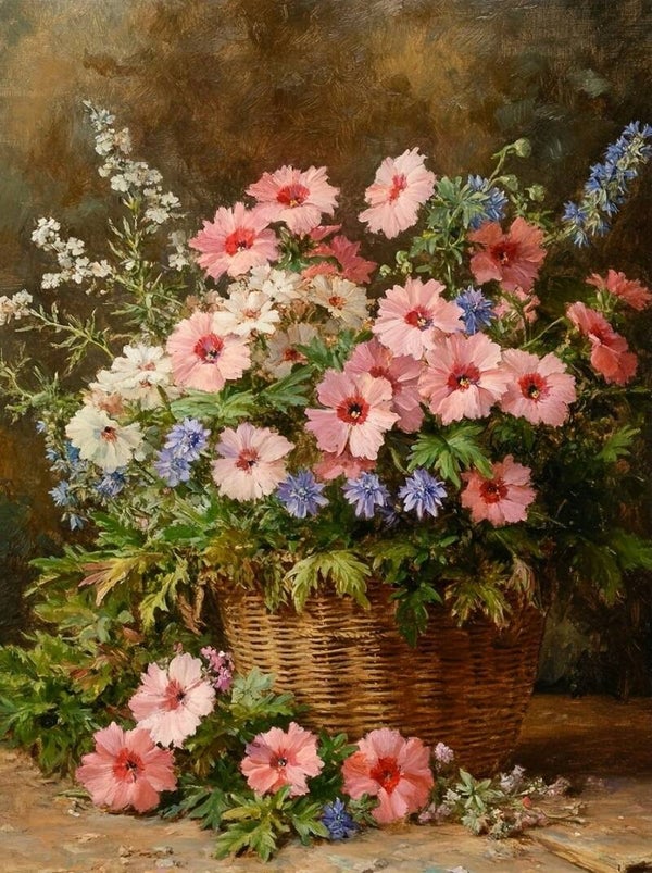 50x40cm Diamond painting mand bloemen (vierkant) nr 31
