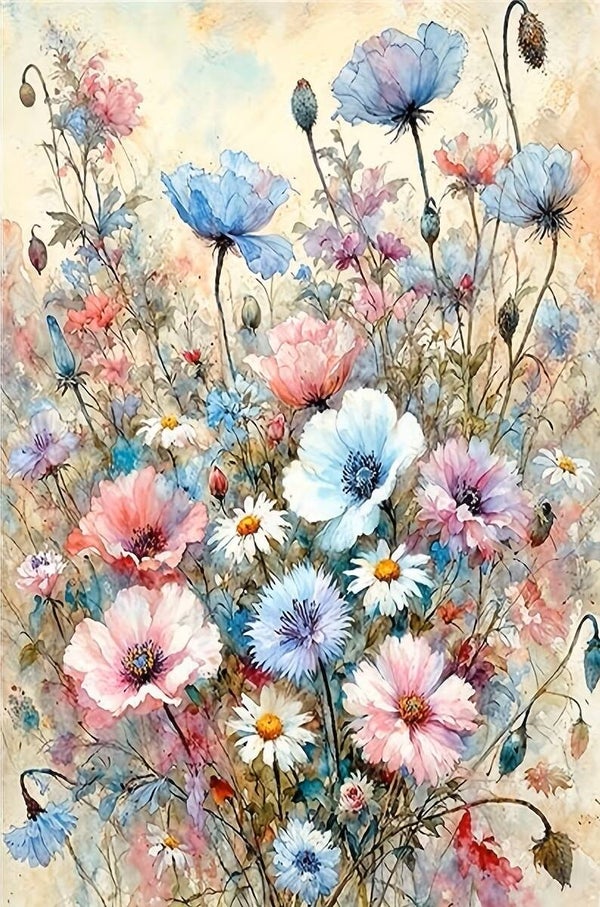 40x30cm Diamond Painting bloemen pastel (rond) nr 228