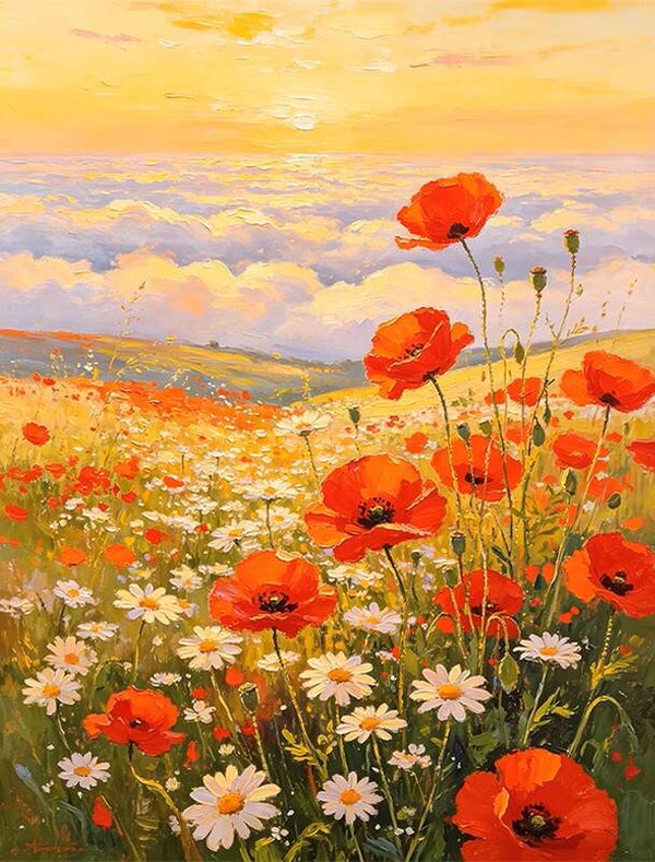 50x40cm Diamond Painting bloemen veld (rond) nr 138