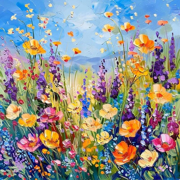 30x30cm Diamond Painting bloemen veld (rond) nr 289