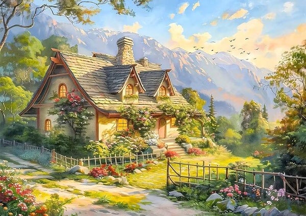 nr 162 Diamond Painting boerderij huisje40x30cm (vierkant)