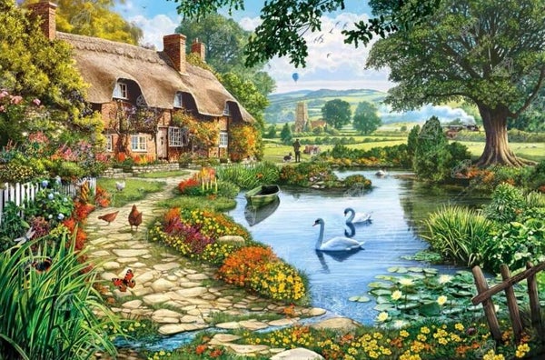 nr 171 Diamond Painting boerderij aan water 40x30cm (vierkant)