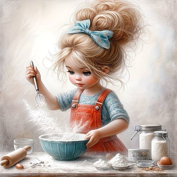 nr 601 Diamond Paiting bakkend meisje 40x40cm (rond)