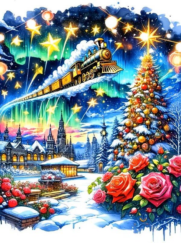 nr 186 Diamond Painting kerst trein 40x30cm (vierkant)