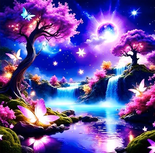 Diamond Painting kleurrijke watervallen 30x30cm