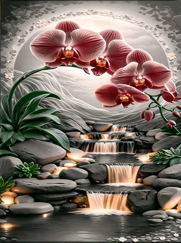50x40cm Diamond Painting chinese tuin (rond) nr 124
