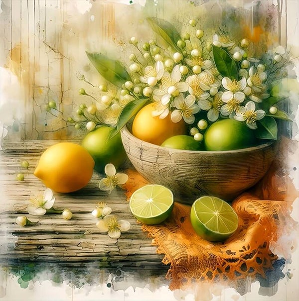 20x20cm Diamond Painting citrus fruitmand (rond) nr 510