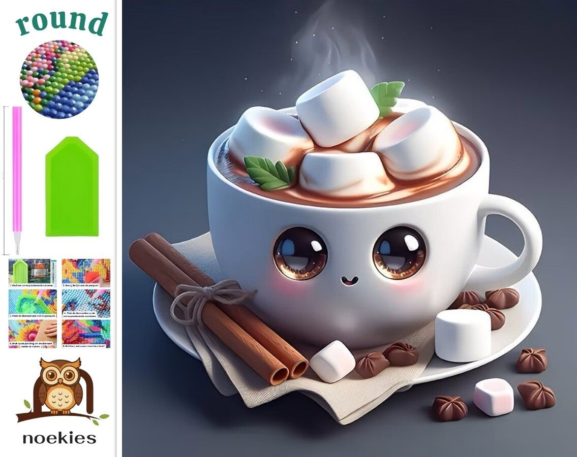 nr 611 Diamond Painting chocomelk marshmallow 40x40cm (rond)