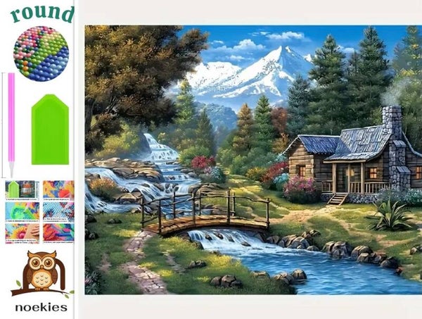 nr 82 Diamond Painting Alpen huisje 50x40cm (rond)