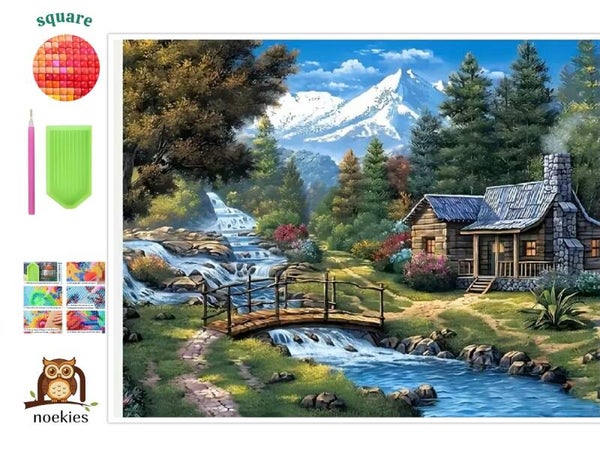 nr 37 Diamond Painting alpen huisje 50x40cm (vierkant)