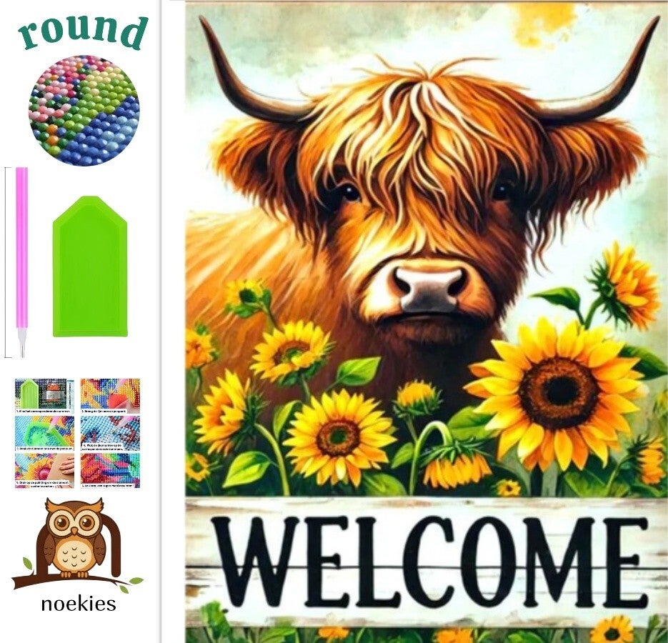 nr 2064 Diamond Painting koe welcome 40x30cm (rond)