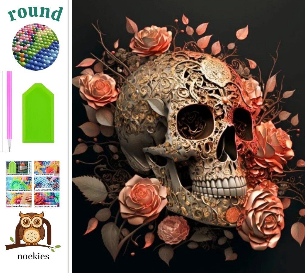nr 2065 Diamond Painting skull rozen 40x30cm (rond)